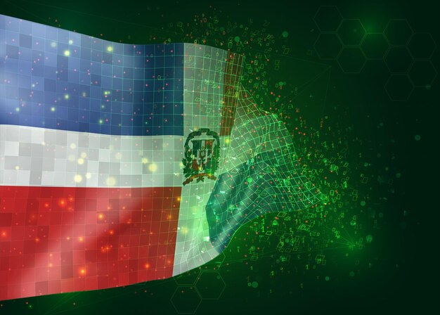 Доминиканская Республика, на векторном 3d флаге на зеленом фоне с многоугольниками и числами данных