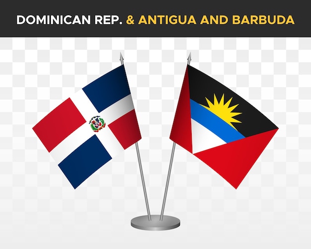 Dominican Republic vs antigua barbuda desk flags mockup 3d vector illustration table flags