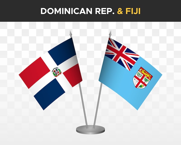 Dominican Republic vs fiji desk flags mockup 3d vector illustration table flags