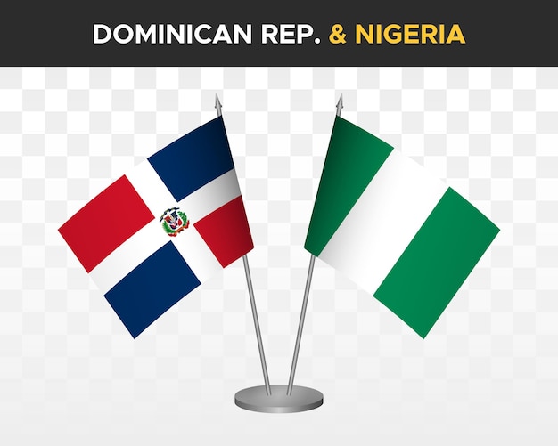 ドミニカ共和国対ナイジェリア デスク フラグ モックアップ 3 d ベクトル イラスト テーブル フラグ