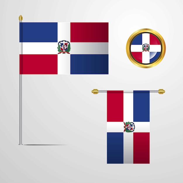 Dominican republic waving flag design with badge vector