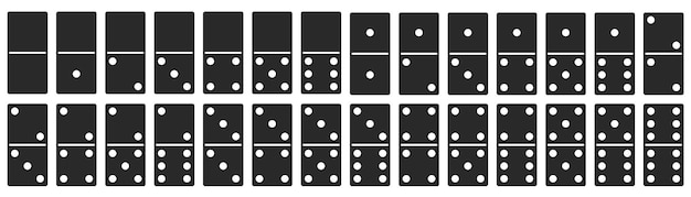 Domino stones full set. Dominoes game bones. Activity and hobbies collection. Top view. Vector
