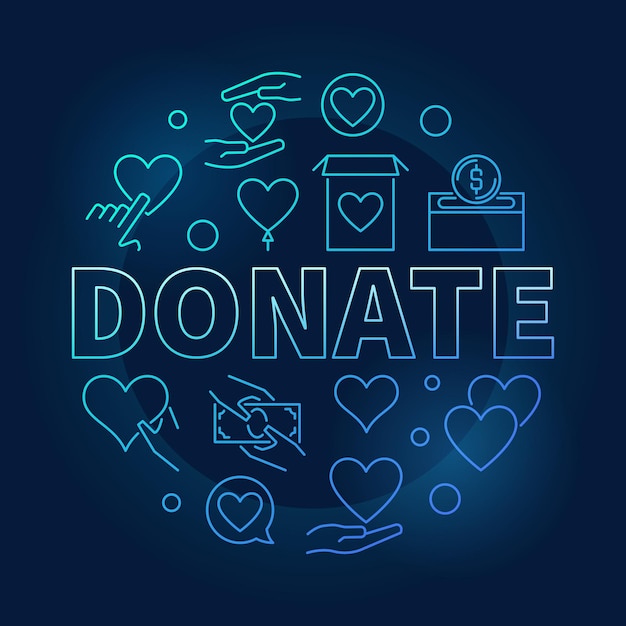 Donate blue round illustration Vector bright donation sign