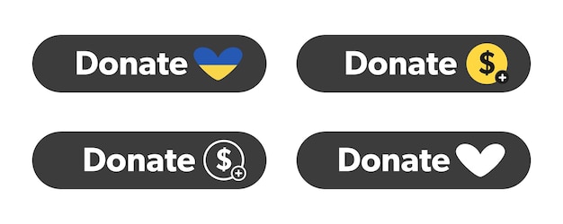 Donate button set Vector web buttons for donation with icons