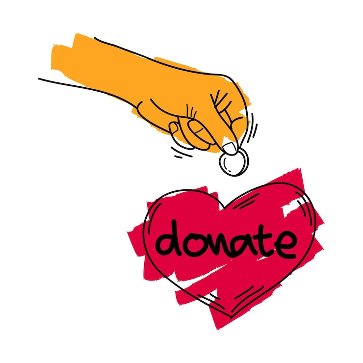 वेक्टर donate hand drawn concept of charity and donation hands give and share love to people hands gesture on doodle style vector illustration