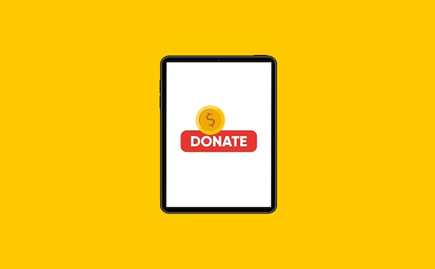 Donate online concept. smartphone with gold coin and button on smartphone screen