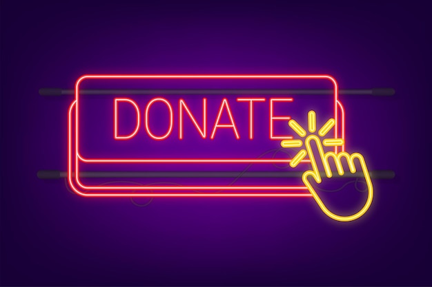 Donate with cursor button neon icon Internet icon Pointer click icon Vector stock illustration