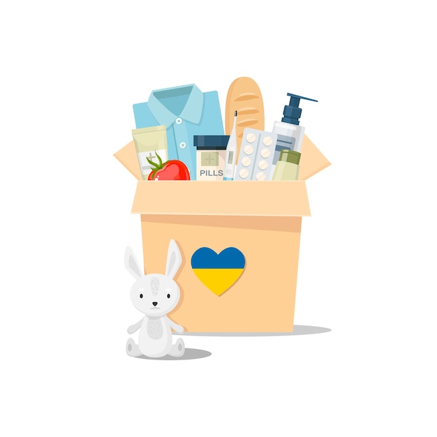 Donation box in Ukraine Help for refugees humanitarian aid Vector illustration isolated