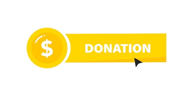 Donation button with cursor click isolated on background. Vector illustration