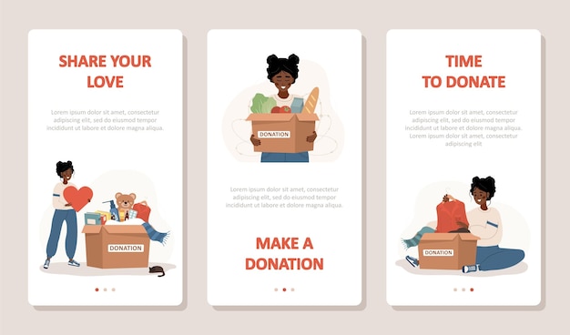Концепция пожертвований и благотворительности Африканские женщины-волонтеры с коробками, полными гуманитарной помощи Филантропия