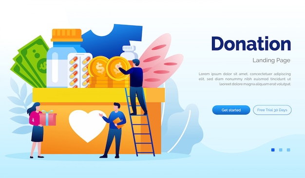 Donation & charity landing page website illustration flat template