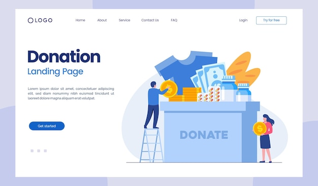 Donation charity love illustration flat vector template landing page