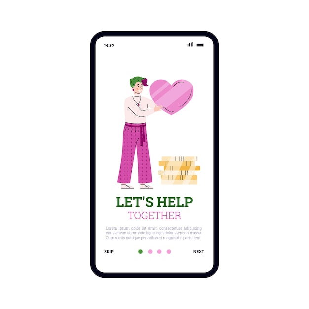 Donation charity volunteering and help with money a vector mobile phone screen