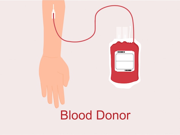 Doneer bloed met hand en bloedzak. wereld bloeddonor dag concept