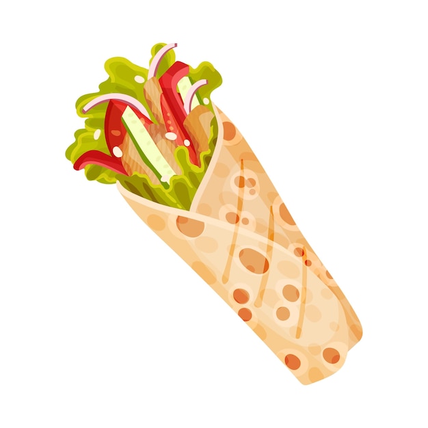 Doner kebab prepared snack with different components vector item