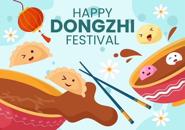 Dongzhi of Winter Solstice Festival Illustratie op 22 december met Chinees eten Tangyuan