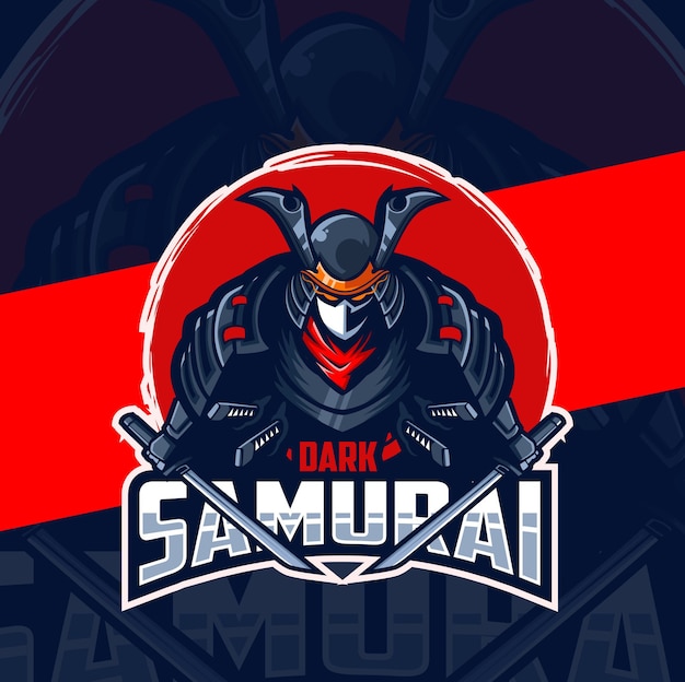 Donker samurai mascotte esport logo ontwerp