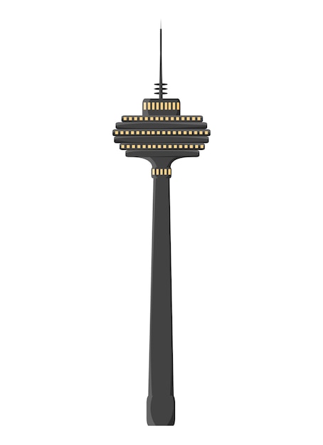 Donker TV-torenpictogram Met ramen Gebouw Stad Teken Symbool Vlakke textuur Vector Witte achtergrond