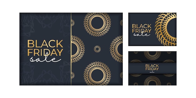 Donkerblauw Black Friday Sale vakantie poster sjabloon met vintage gouden ornament