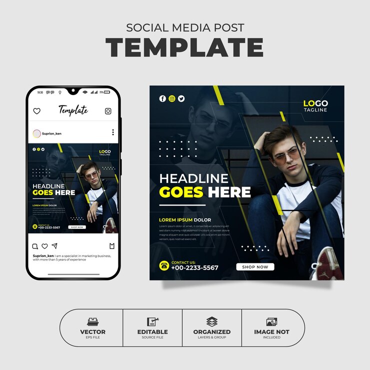 Vector donkerblauw dynamic fashion sale social media instagram post feed template