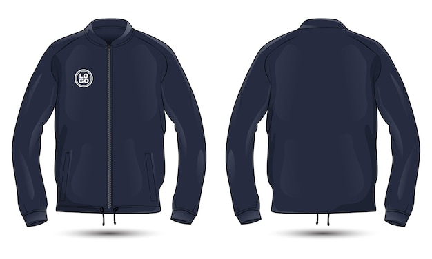 Donkerblauw jack met rits mockup voor- en achteraanzicht