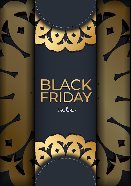 Donkerblauw zwarte vrijdag verkoop vakantie poster sjabloon met geometrische gouden patroon