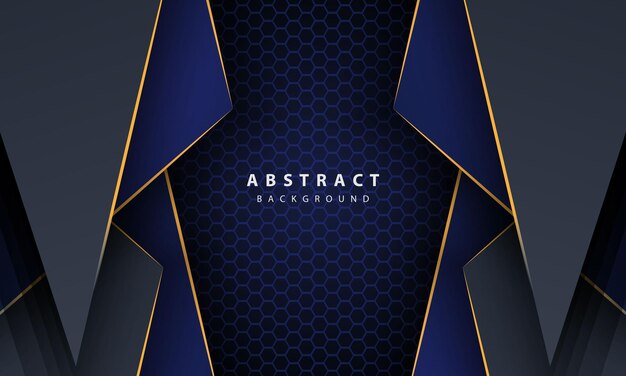 Donkerblauwe abstracte zeshoekachtergrond met gouden lijnverloopvormen. Ontwerpsjabloon voor banner, posters, omslag, enz.