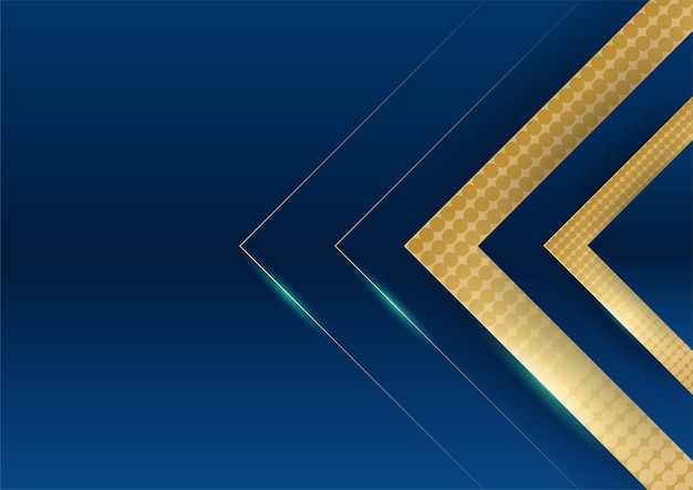 Donkerblauwe achtergrond met gouden glanzende lijnelementen voor presentatieachtergrond. Abstracte sjabloon donkerblauwe luxe premium achtergrond met luxe geometrisch patroon en gouden verlichtingslijnen