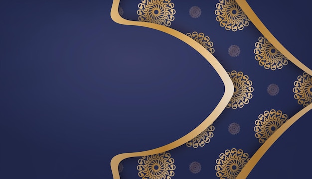 Donkerblauwe achtergrond met vintage gouden ornament voor ontwerp onder uw logo
