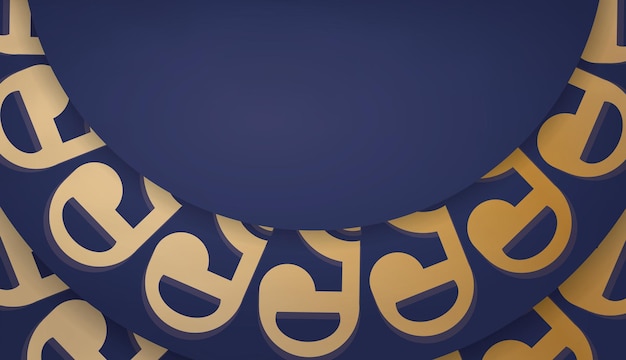 Donkerblauwe achtergrond met vintage gouden ornamenten en ruimte voor uw logo