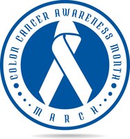 Vector donkerblauwe sticker voor colon cancer awareness month geïsoleerd op transparante achtergrond