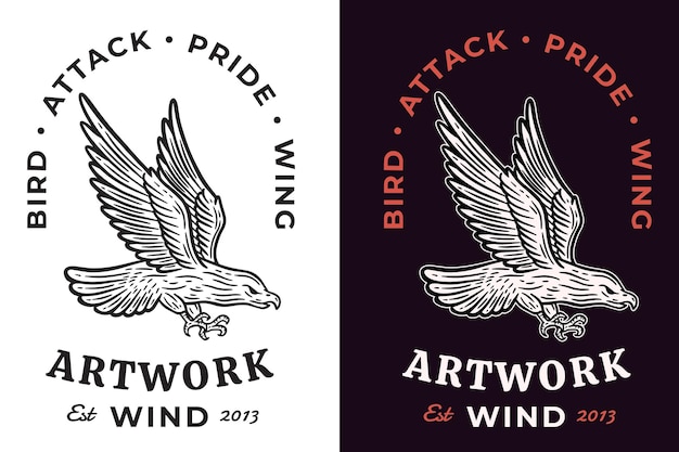 Donkere afbeelding instellen eagle bird head en pose hand getrokken uitbroeden overzichtssymbool tattoo merchandise tshirt merch vintage