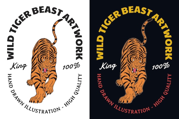 Donkere afbeelding instellen Tiger Beast Big Cat Head en Pose Hand getrokken uitbroeden overzichtssymbool Tattoo Merchandise Tshirt Merch vintage