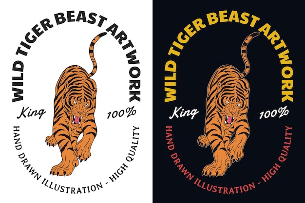 Donkere afbeelding instellen tiger beast big cat head en pose hand getrokken uitbroeden overzichtssymbool tattoo merchandise tshirt merch vintage