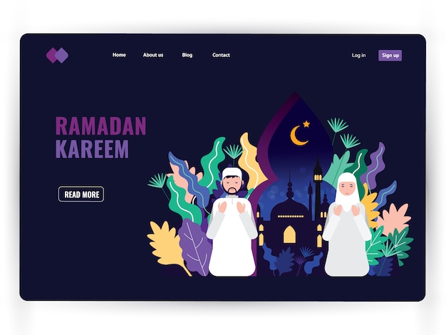 Donkere bestemmingspagina sjabloon van de heilige maand van het gebed, ramadan kareem.