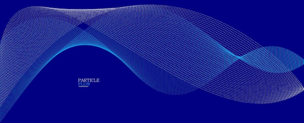Donkere blauwe abstracte achtergrond vectorgolf van stromende deeltjes bochtige lijnen van punten in beweging technologie en wetenschap thema luchtig en gemakkelijk futuristische illustratie