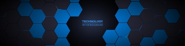 Donkere brede abstracte zeshoekige technologiebanner