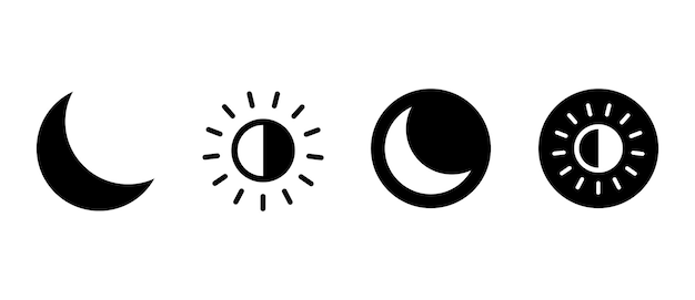 Donkere en lichte modus app iconen dag nacht voor gebruikersinterface Transparante png en vector illustratie