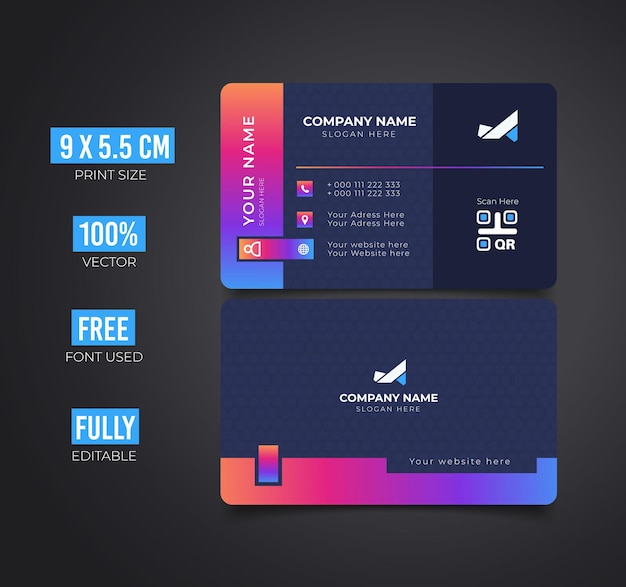 Vector donkere gradiënt creatieve moderne naamkaart en visitekaartje
