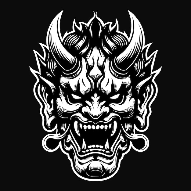 Donkere kunst angstaanjagend Japans Hannya Mask Zwart-wit illustratie