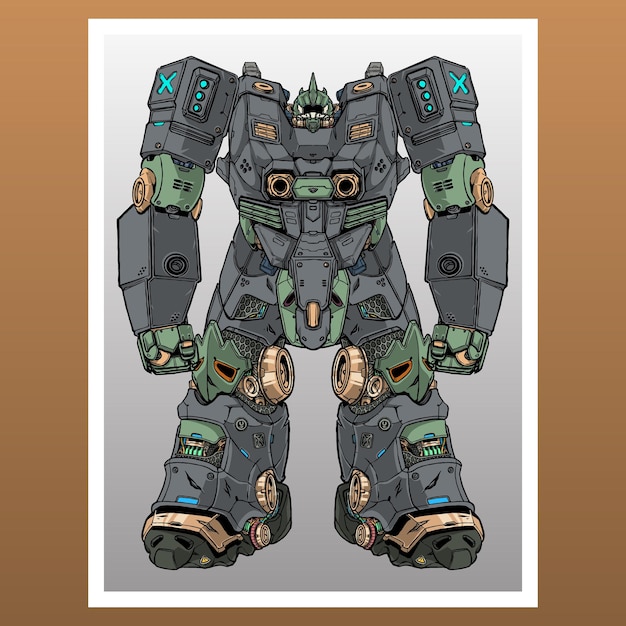 Vector donkere mecha robot gebouwd door hoofd arm lichaam been wapen illustratie premie vector