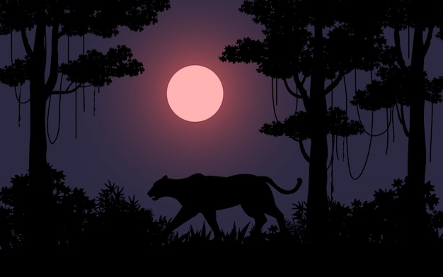 Donkere nacht in bos met wild dier