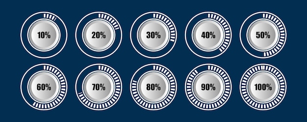 Vector donkere set cirkel loader van percentage voortgangsbalk diagram infographic