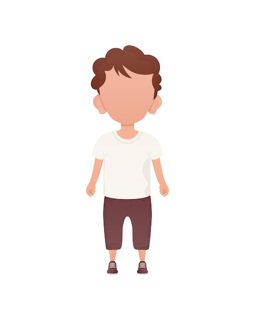 Donkerharige kleine jongen voorschoolse leeftijd in een t-shirt en korte broek geïsoleerde vectorillustratie in cartoon-stijl