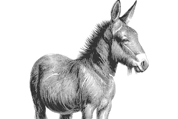 Donkey animal sketch hand drawn sketch engraving Vector illustration desing