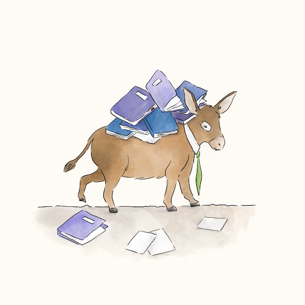 Premium Vector | Donkey carrying a load of books Premium Vector | Donkey carrying a load of books