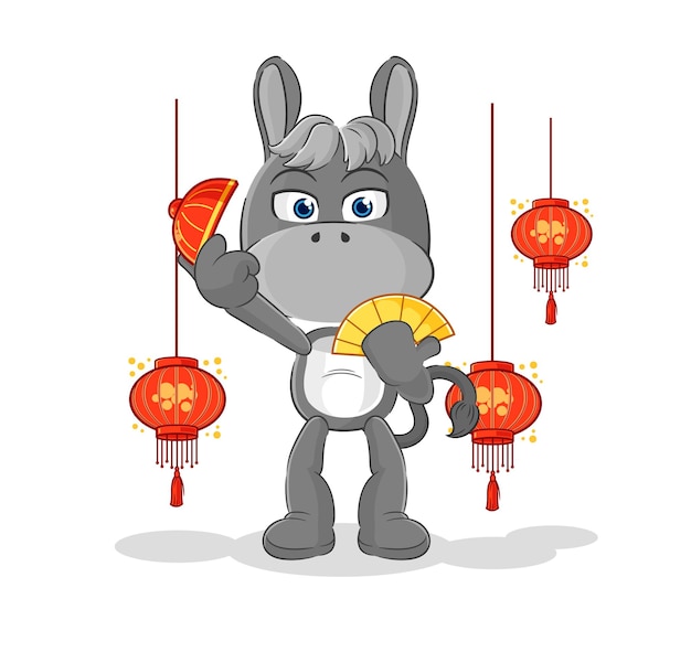 Vettore asino cinese con il vettore di carattere dell'illustrazione delle lanterne