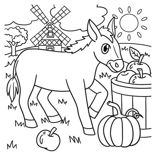 Vector donkey coloring page for kids