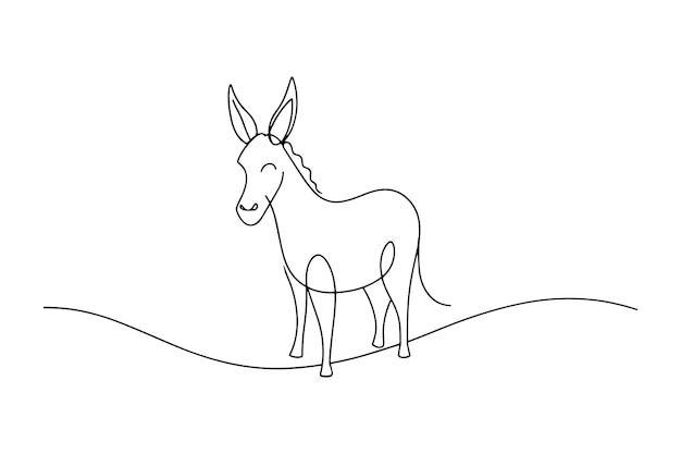 白い背景のドンキー連続ラインアートベクトルイラスト