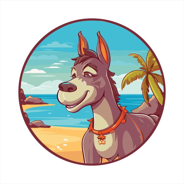 Donkey Cute Funny Cartoon Kawaii Colorful Watercolor Beach Summer Animal Pet Sticker Illustration